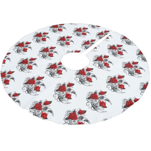 Mechanische haling met rode rozen kerstboom rok (Gekanteld)