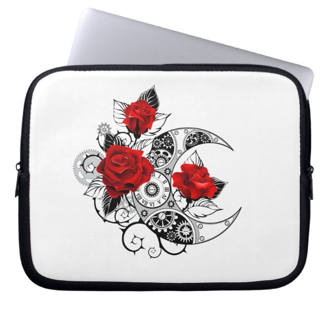 Mechanische haling met rode rozen laptop sleeve (Voorkant)