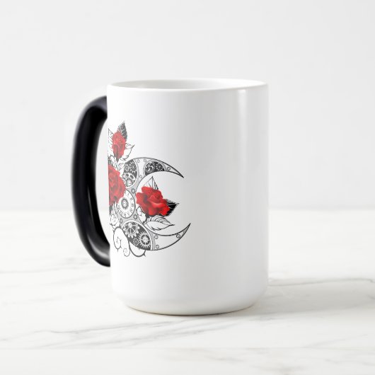 Mechanische haling met rode rozen magische mok (Voorkant links)