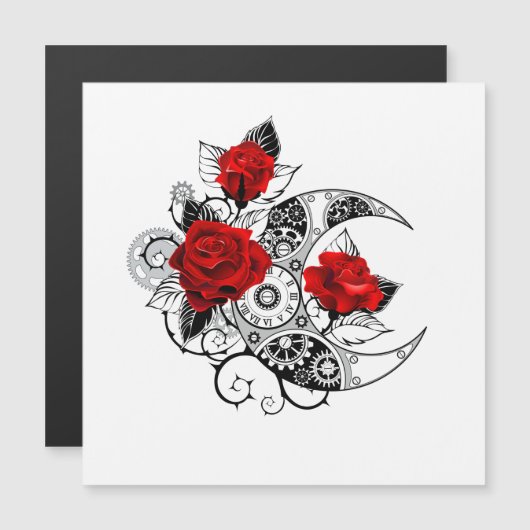 Mechanische haling met rode rozen magnetische uitnodiging (Voorkant / Achterkant)