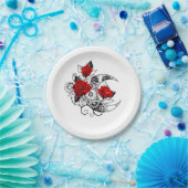 Mechanische haling met rode rozen papieren bordje (Feest)