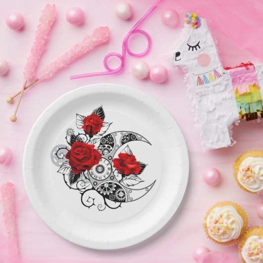 Mechanische haling met rode rozen papieren bordje (Feest)