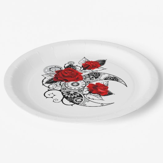 Mechanische haling met rode rozen papieren bordje (Gekanteld)