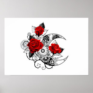 Mechanische haling met rode rozen poster