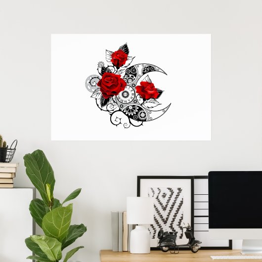 Mechanische haling met rode rozen poster (Thuiskantoor)