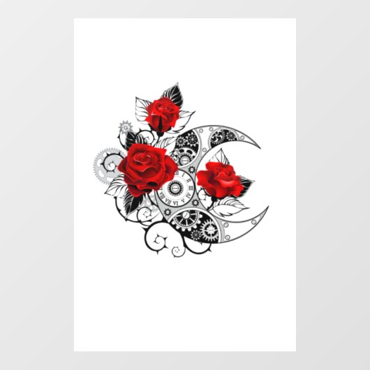 Mechanische haling met rode rozen raamsticker (Vel)