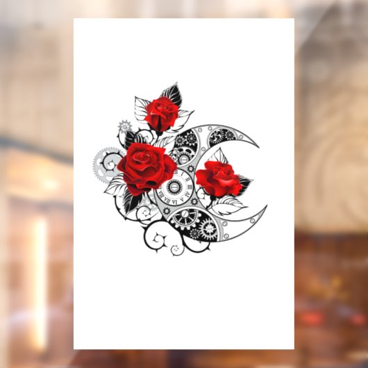 Mechanische haling met rode rozen raamsticker (Vel 2)