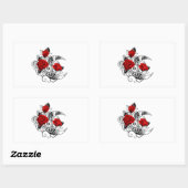 Mechanische haling met rode rozen rechthoekige sticker (Vel)