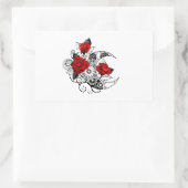 Mechanische haling met rode rozen rechthoekige sticker (Tas)