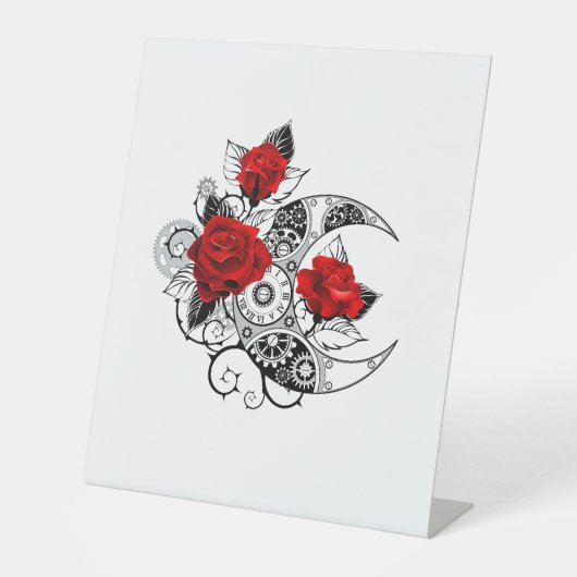 Mechanische haling met rode rozen reclamebord met voetstuk (Voorkant)