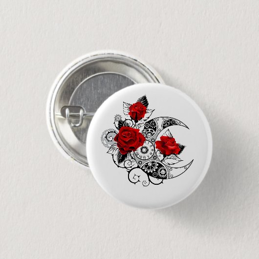 Mechanische haling met rode rozen ronde button 3,2 cm (Voorkant /achterkant)