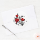 Mechanische haling met rode rozen ronde sticker (Envelop)