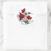 Mechanische haling met rode rozen ronde sticker (Tas)