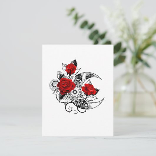 Mechanische haling met rode rozen RSVP kaartje (Staand voorkant)