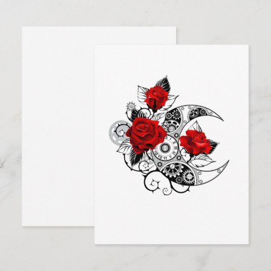 Mechanische haling met rode rozen RSVP kaartje (Voorkant / Achterkant)