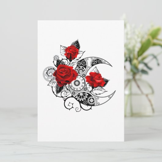 Mechanische haling met rode rozen save the date (Staand voorkant)