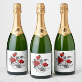 Mechanische haling met rode rozen sparkling wijnetiket (Flessen)