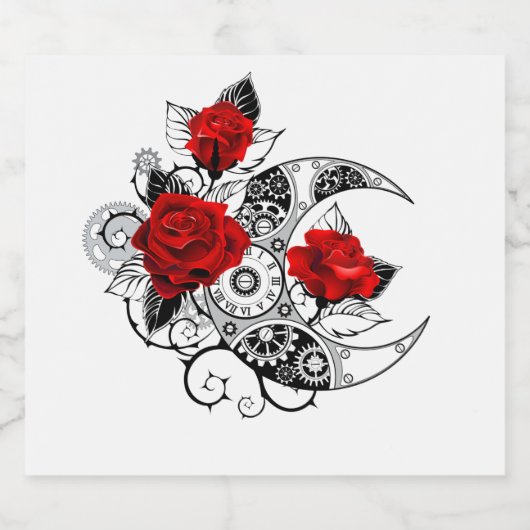 Mechanische haling met rode rozen sparkling wijnetiket (Enkel label)