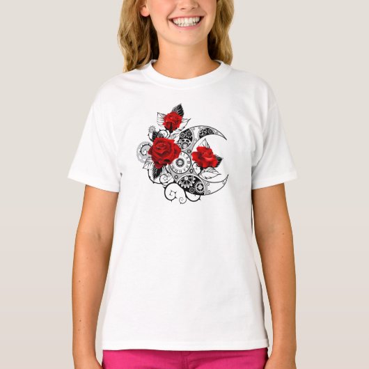 Mechanische haling met rode rozen t-shirt (Voorkant)