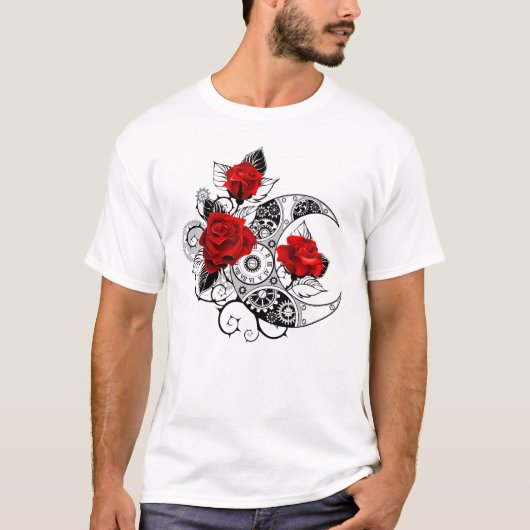 Mechanische haling met rode rozen t-shirt (Voorkant)