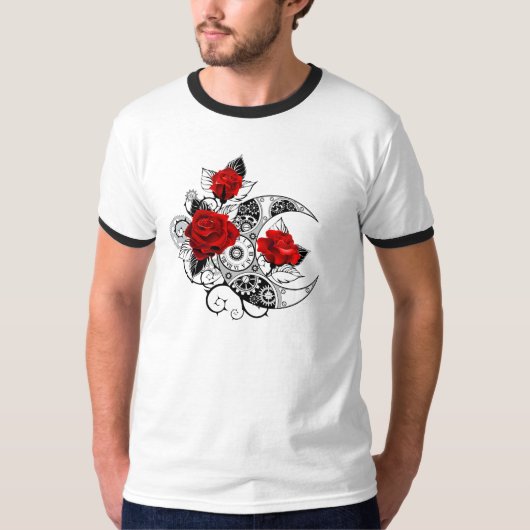 Mechanische haling met rode rozen t-shirt (Voorkant)