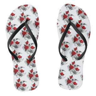 Mechanische haling met rode rozen teenslippers