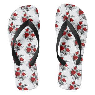 Mechanische haling met rode rozen teenslippers