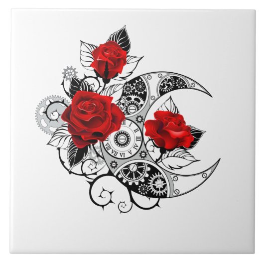 Mechanische haling met rode rozen tegeltje (Voorkant)