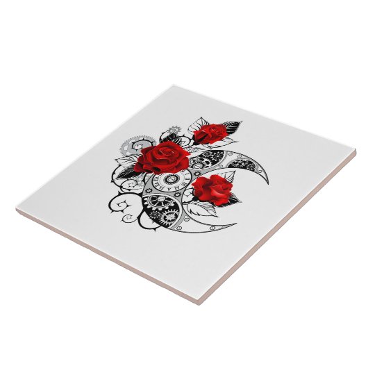 Mechanische haling met rode rozen tegeltje (Zijkant)