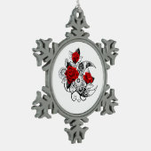 Mechanische haling met rode rozen tin sneeuwvlok ornament (Links)