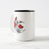 Mechanische haling met rode rozen tweekleurige koffiemok (Voorkant links)