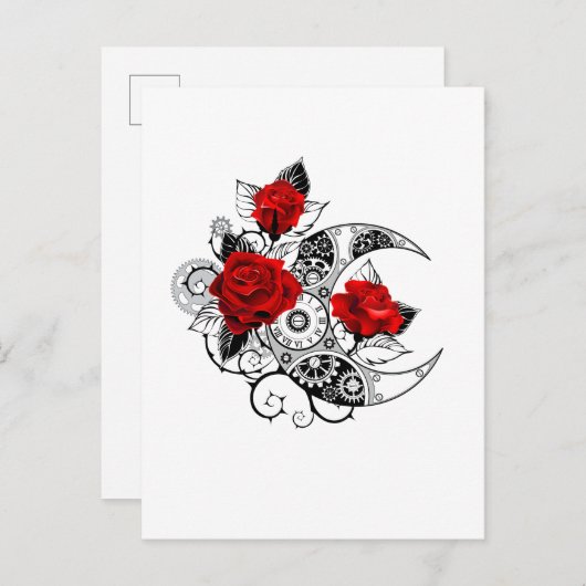 Mechanische haling met rode rozen uitnodiging briefkaart (Voorkant / Achterkant)