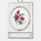 Mechanische haling met rode rozen verzilverd banner ornament (Links)