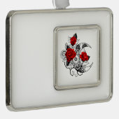 Mechanische haling met rode rozen verzilverd omlijst ornament (Rechts)