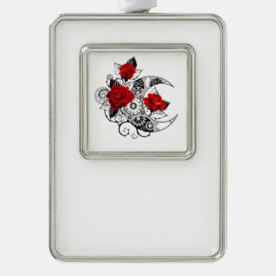 Mechanische haling met rode rozen verzilverd omlijst ornament