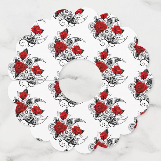 Mechanische haling met rode rozen wijnglaslabel (Voorkant)