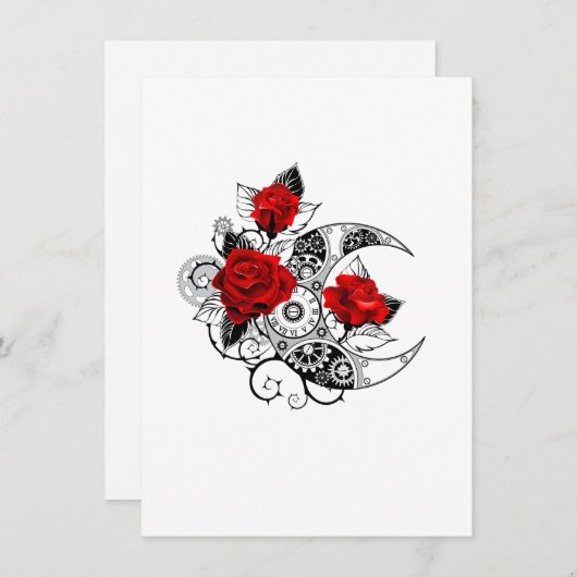 Mechanische halve maan met rode rozen aankondiging (Voorkant / Achterkant)