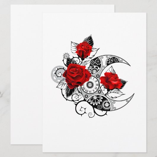 Mechanische halve maan met rode rozen aankondiging (Voorkant / Achterkant)