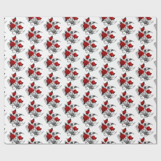 Mechanische Halve Maan met Rode Rozen Cadeaupapier (Vlak)