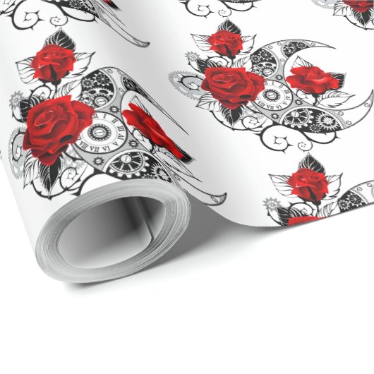 Mechanische Halve Maan met Rode Rozen Cadeaupapier (Rol Hoek)