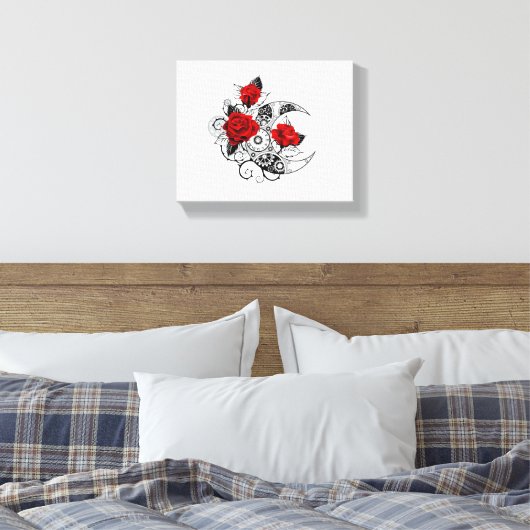 Mechanische Halve Maan met Rode Rozen Canvas Afdruk (Insitu (Slaapkamer))