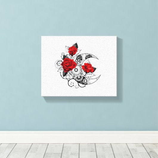 Mechanische Halve Maan met Rode Rozen Canvas Afdruk (Insitu (Houten vloer))