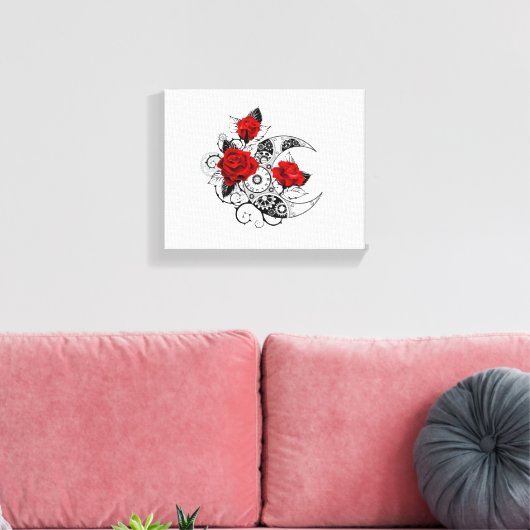 Mechanische Halve Maan met Rode Rozen Canvas Afdruk (Insitu (Woonkamer))