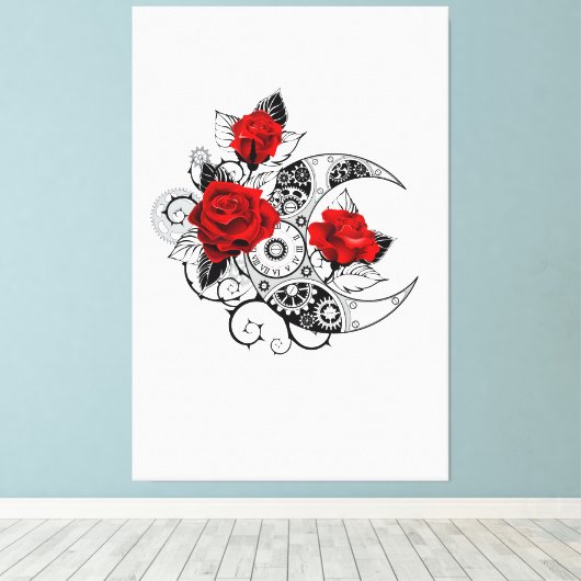 Mechanische Halve Maan met Rode Rozen Canvas Afdruk (Insitu (Houten vloer))