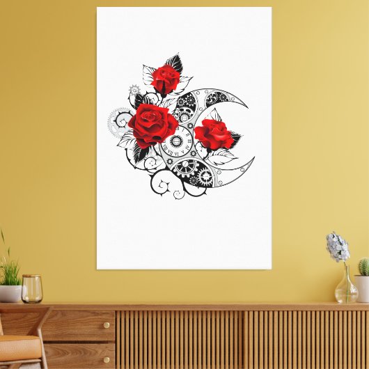 Mechanische Halve Maan met Rode Rozen Canvas Afdruk (Insitu (Woonkamer))