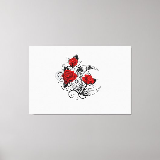 Mechanische Halve Maan met Rode Rozen Canvas Afdruk (Voorkant)