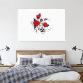 Mechanische Halve Maan met Rode Rozen Canvas Afdruk (Insitu (Slaapkamer))