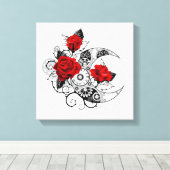 Mechanische Halve Maan met Rode Rozen Canvas Afdruk (Insitu (Houten vloer))