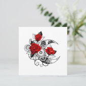 Mechanische Halve Maan met Rode Rozen Feestdagenkaart (Staand voorkant)
