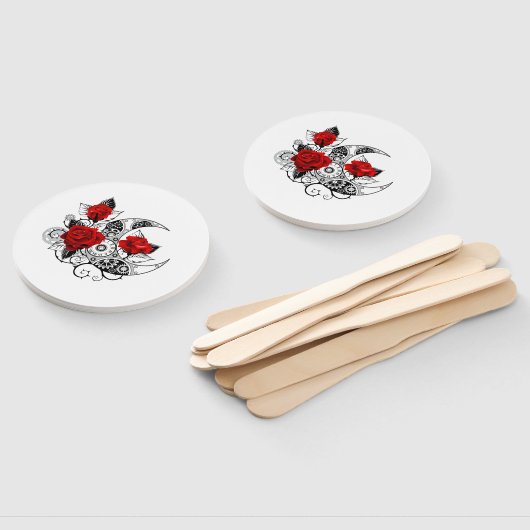 Mechanische Halve Maan met Rode Rozen Handwaaier (Niet-gemonteerd)